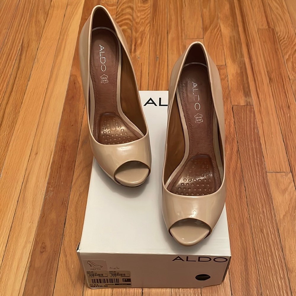 Aldo Beige Peep Toe Heels